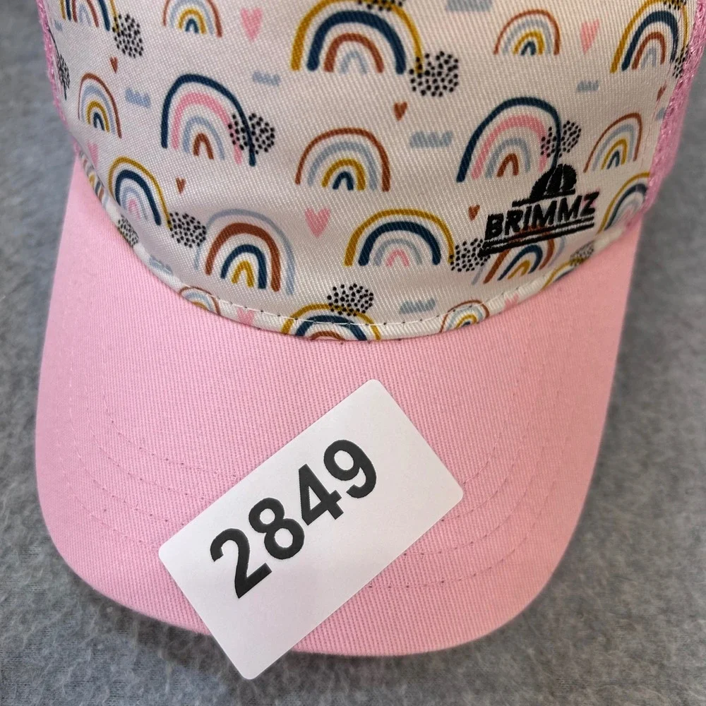 Rainbow Print Kids Pink Brimmz Trucker Hat Adjustable Snapback Size S